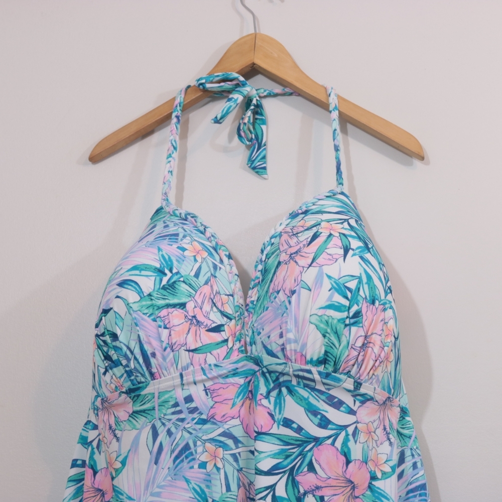 True Craft Tropical Floral Printed Tankini Swim Top - Picture 2 of 11